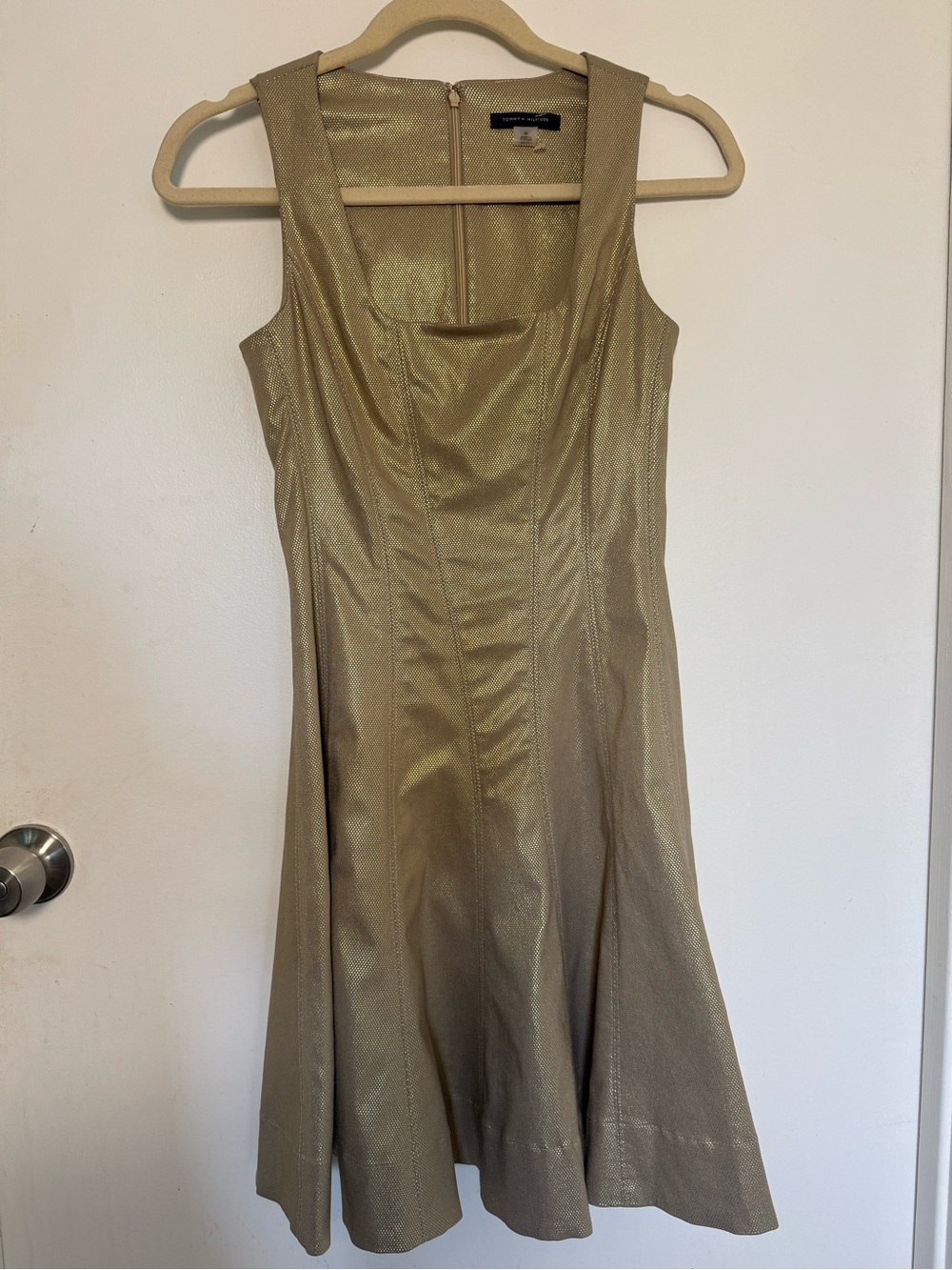 Tommy Hilfiger Sleeveless Shimmer Fit-and-Flare Dress in Gold